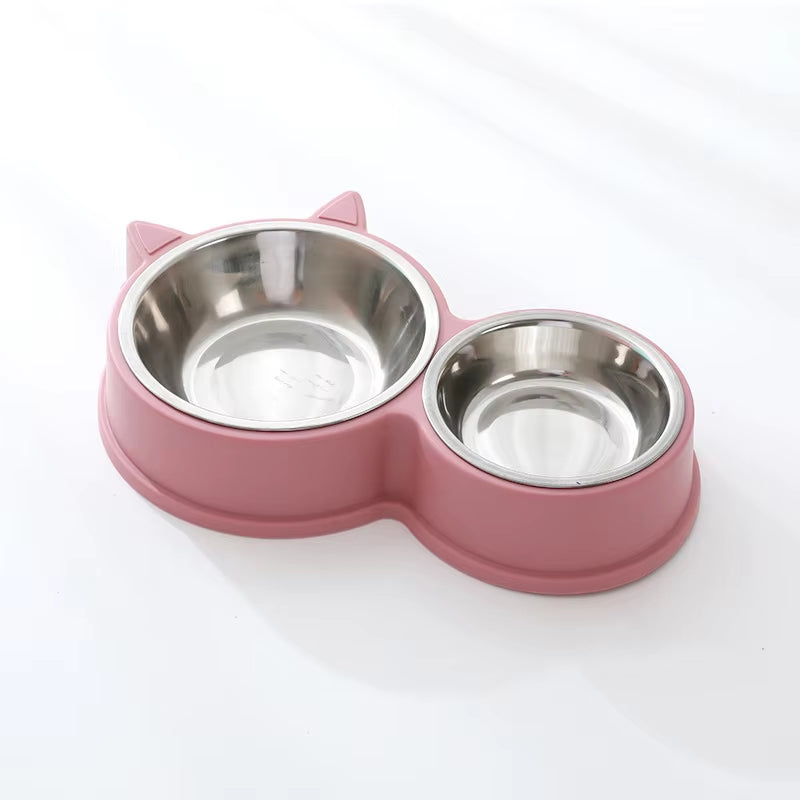 New Puppy Kitten Feeding Supplies Two Pet Bowls Dog Food Drinker Stainless Steel Pet Drinking Dish Feeder Access Device