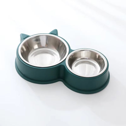 New Puppy Kitten Feeding Supplies Two Pet Bowls Dog Food Drinker Stainless Steel Pet Drinking Dish Feeder Access Device