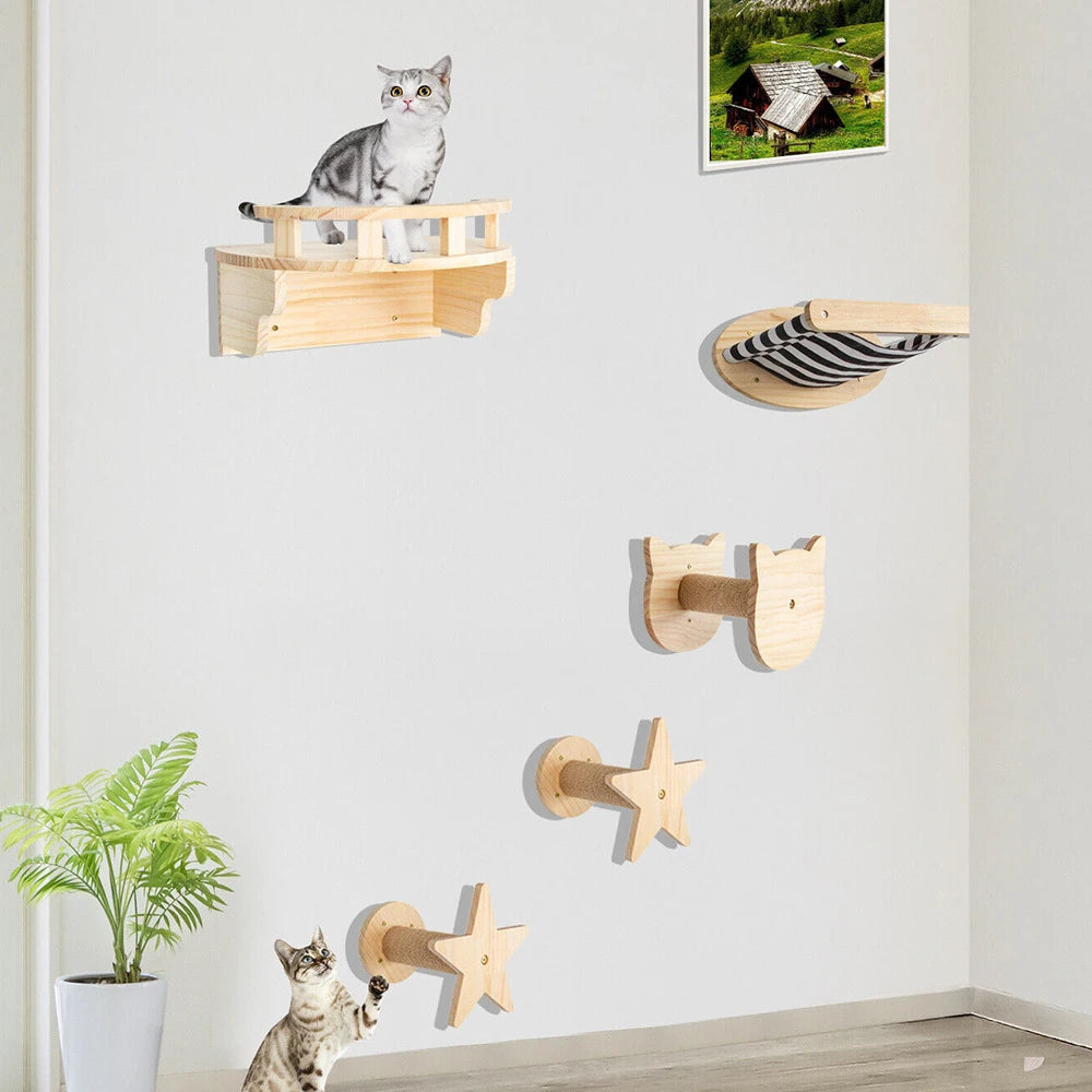 Wall-Mounted Cat Climbing Frame 50Cm Cat Climbing Ladder Hammock Activity Sisal Cat Grab Post Cat Pedal Indoor Cat House