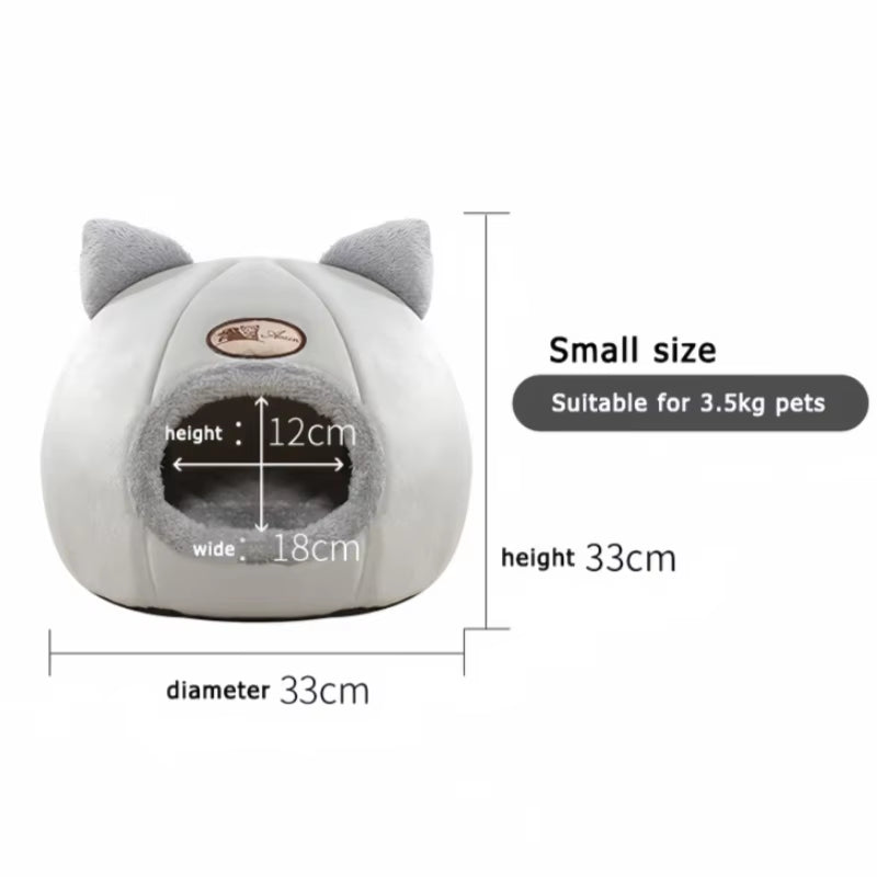 Winter Warm and Cold Proof Cat Bed Cozy Cat Cave Bed Cat Tent with Removable Cushion Pillow Cat Head Shape Cute Pet Supplies