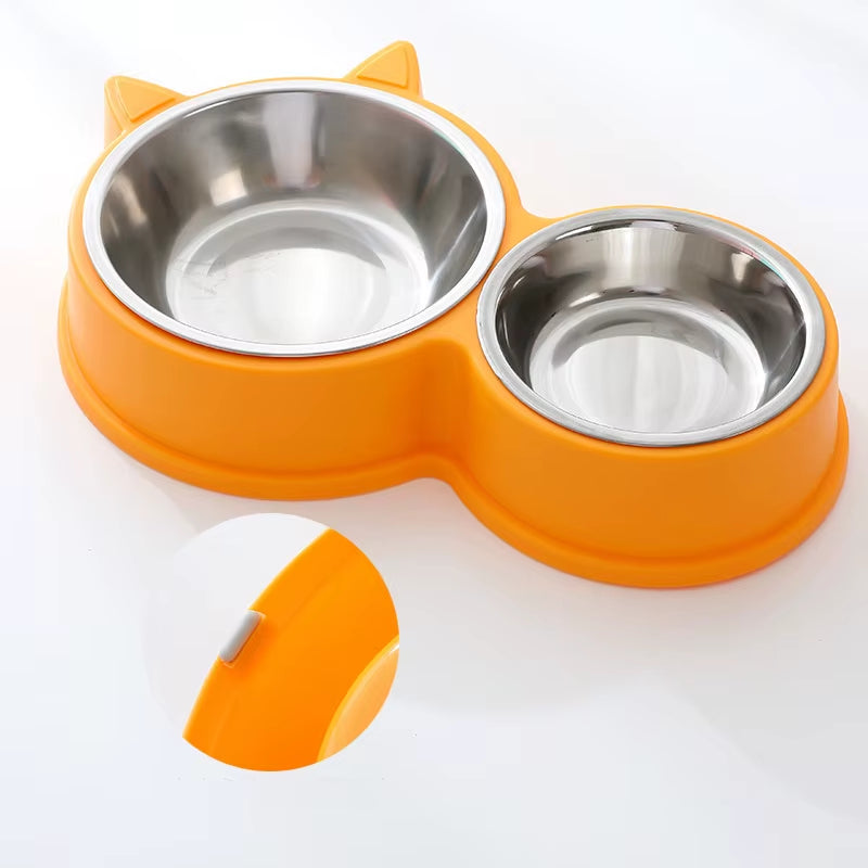 New Puppy Kitten Feeding Supplies Two Pet Bowls Dog Food Drinker Stainless Steel Pet Drinking Dish Feeder Access Device