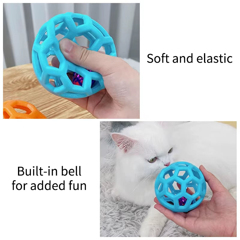 Cat Dog Natural Rubber Chew Toy Geometric Safety Ball with Bell Pet Interactive Ball Puppy Training Playing Teeth Cleaning Balls