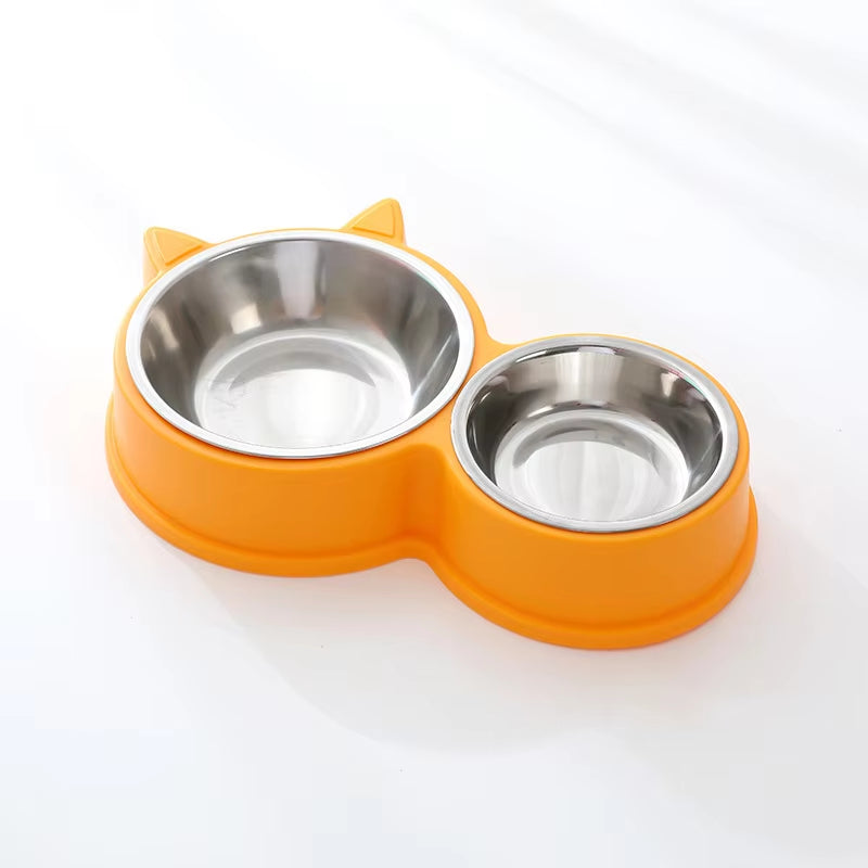 New Puppy Kitten Feeding Supplies Two Pet Bowls Dog Food Drinker Stainless Steel Pet Drinking Dish Feeder Access Device