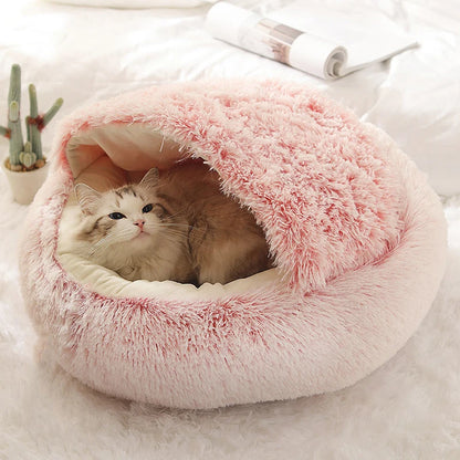 Cat Bed Pet Mattress Warm Soft Plush Pet Bed with Cover round Cat Dog Sleeping Nest Cave for Small Dogs Kitten