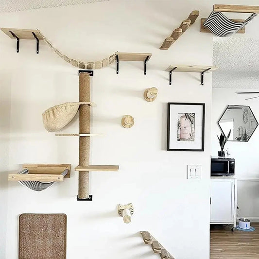 Wall-Mounted Cat Climbing Frame 50Cm Cat Climbing Ladder Hammock Activity Sisal Cat Grab Post Cat Pedal Indoor Cat House