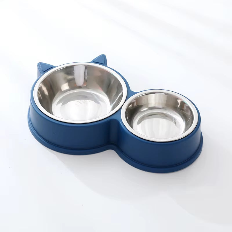 New Puppy Kitten Feeding Supplies Two Pet Bowls Dog Food Drinker Stainless Steel Pet Drinking Dish Feeder Access Device