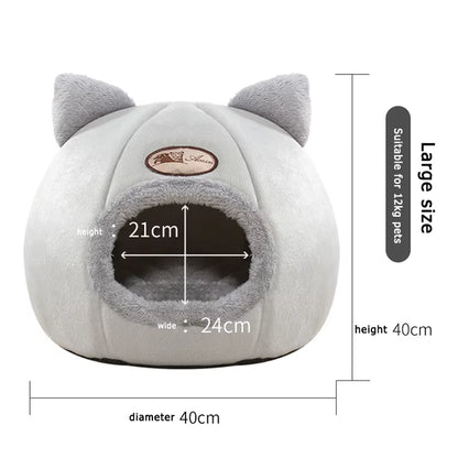 Winter Warm and Cold Proof Cat Bed Cozy Cat Cave Bed Cat Tent with Removable Cushion Pillow Cat Head Shape Cute Pet Supplies