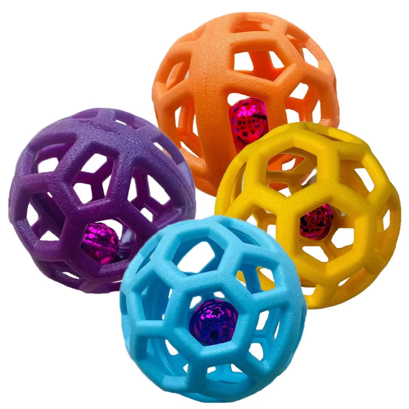 Cat Dog Natural Rubber Chew Toy Geometric Safety Ball with Bell Pet Interactive Ball Puppy Training Playing Teeth Cleaning Balls